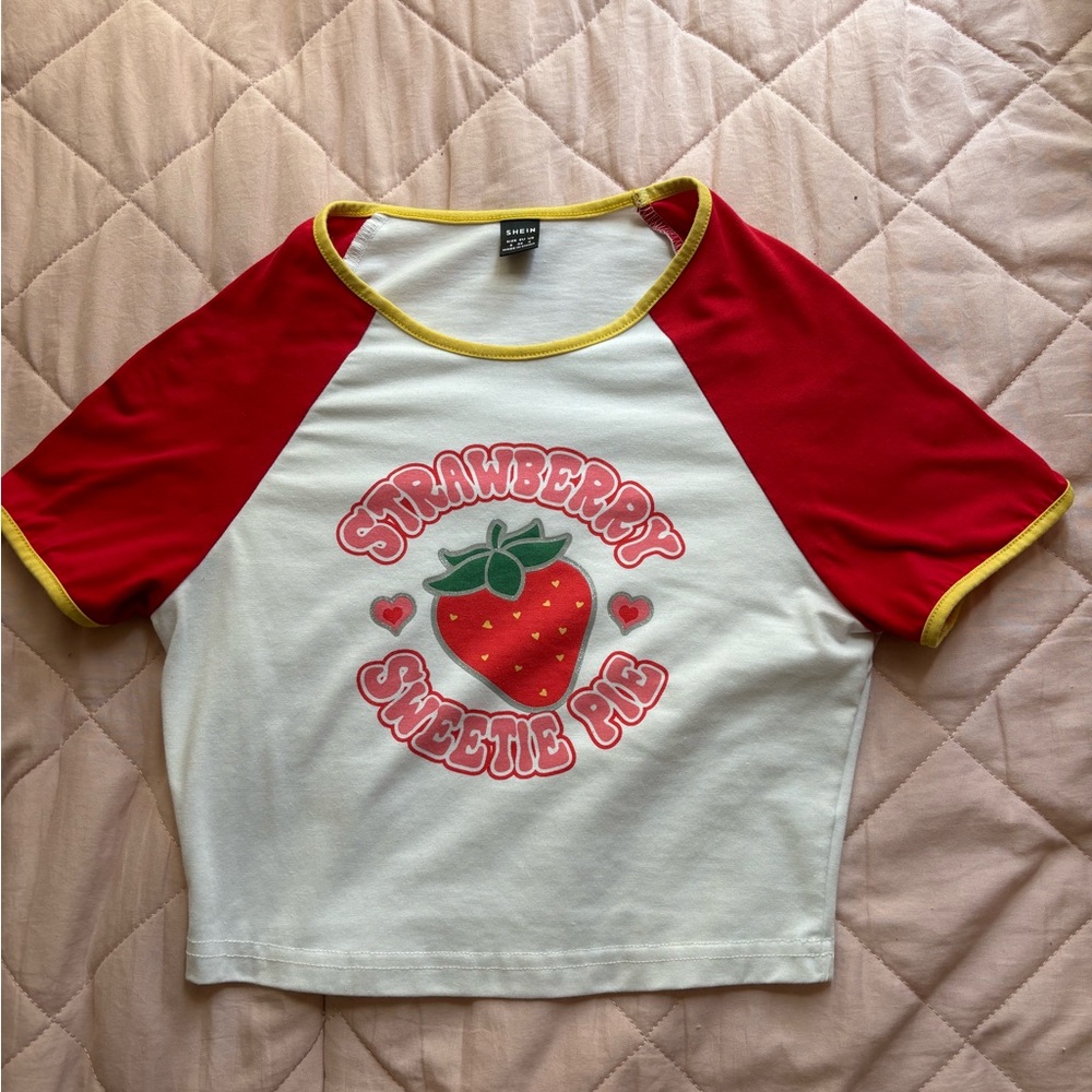 Strawberry Sweetie Pie Kids Raglan Shirt - Red & White